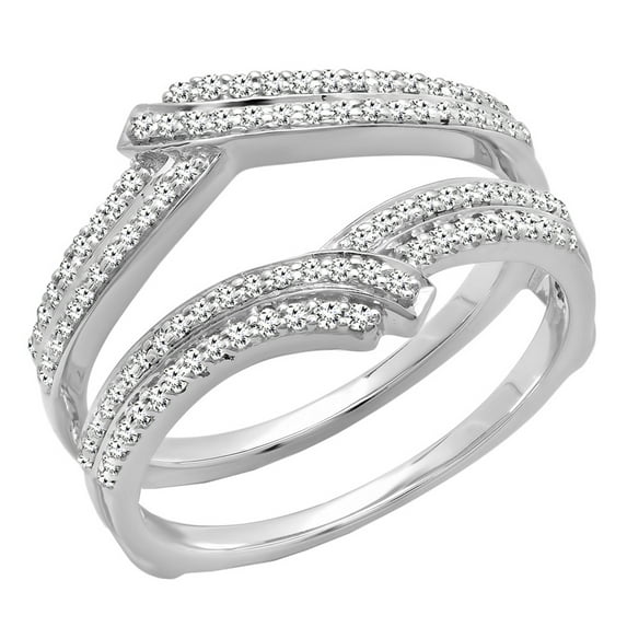 Dazzlingrock Collection 0.32 Carat (ctw) 14K Round Diamond Ladies Wedding Double Guard Ring 1/3 CT, White Gold, Size 6
