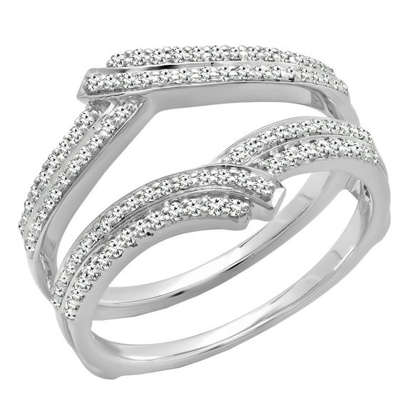 Dazzlingrock Collection 0.32 Carat (ctw) 18K Round Diamond Ladies Wedding Double Guard Ring 1/3 CT, White Gold, Size 7