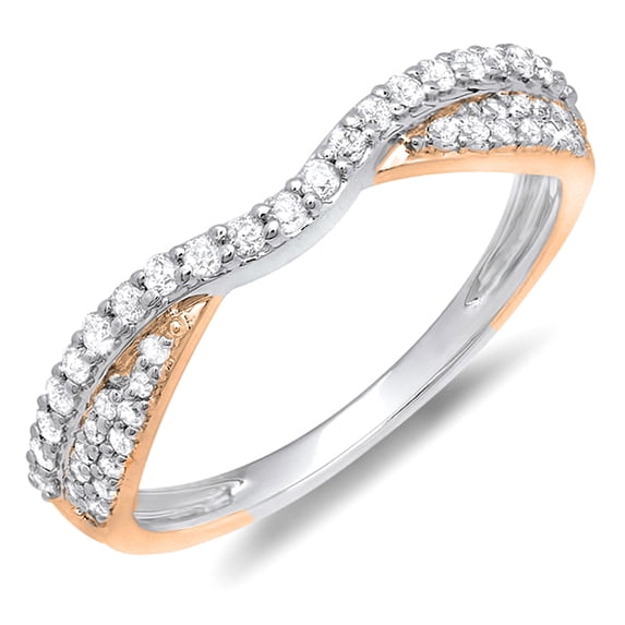 Dazzlingrock Collection 0.32 Carat (ctw) Two Tone 10K White & Round Diamond Bridal Wedding Band 1/3 CT, Rose Gold, Size 5.5