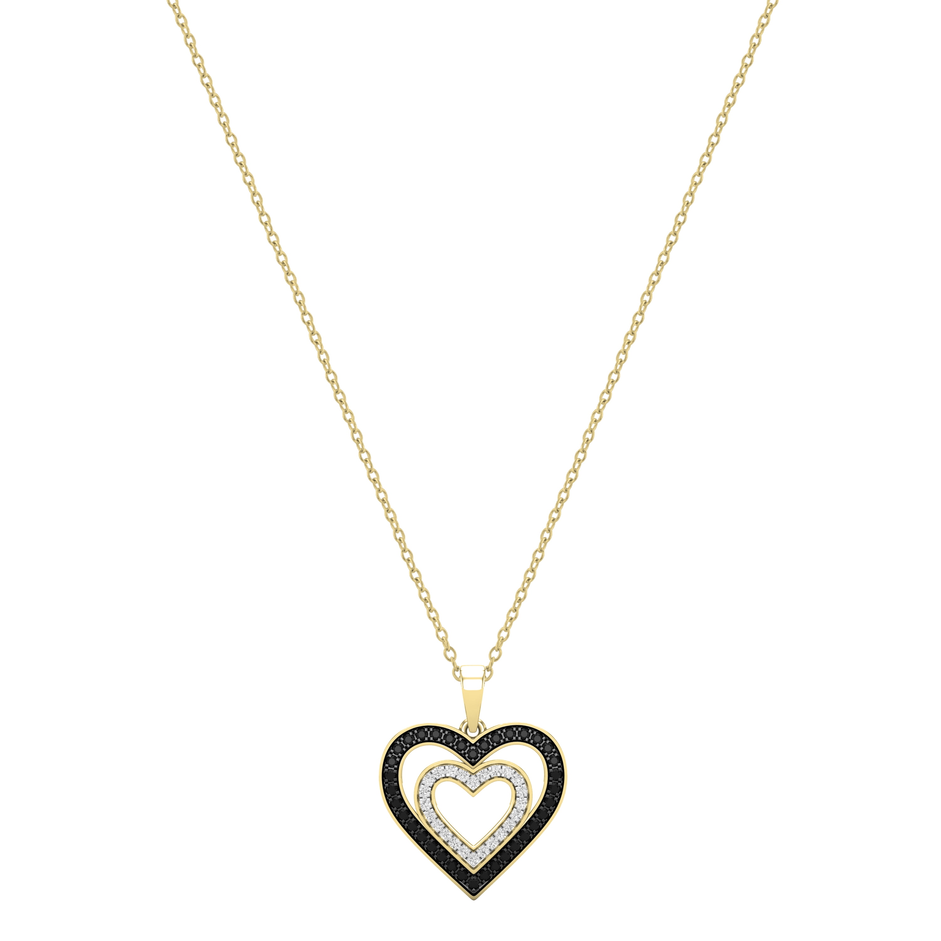 Dazzlingrock Collection 0.33 Carat Round Black & White Diamond Double Heart Pendant with 18 Inch Gold Chain for Women in 18K Yellow Gold