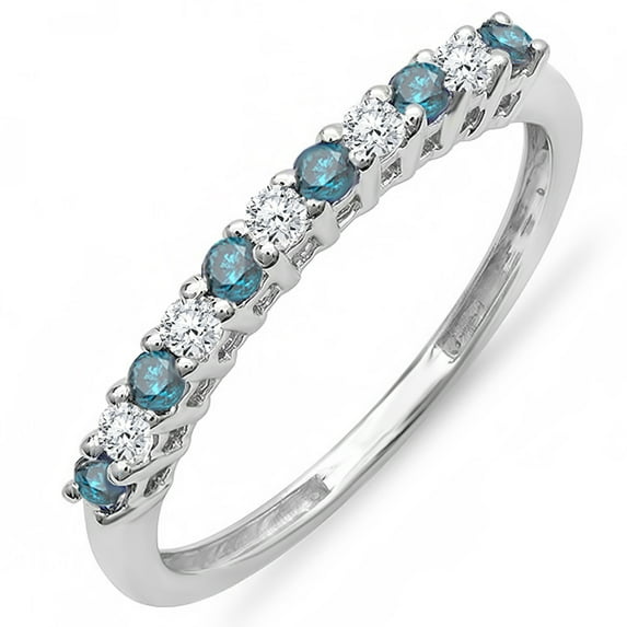 Dazzlingrock Collection 0.33 Carat (ctw) 10K Round White & Blue Diamond Anniversary Stackable Wedding Band 1/3 CT, White Gold, Size 7