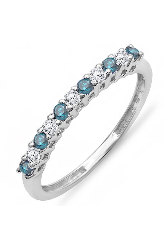 Collection 0.33 Carat (ctw) 10K Round White & Blue Diamond Anniversary Stackable Wedding Band 1/3 CT, White Gold, Size 7