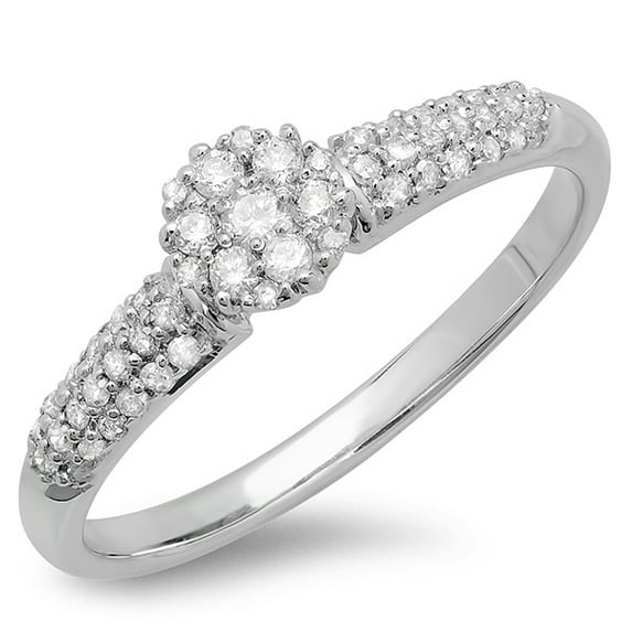 Dazzlingrock Collection 0.33 Carat (ctw) 10k Round Diamond Ladies Bridal Cluster Promise Engagement Ring 1/3 CT, White Gold, Size 5.5
