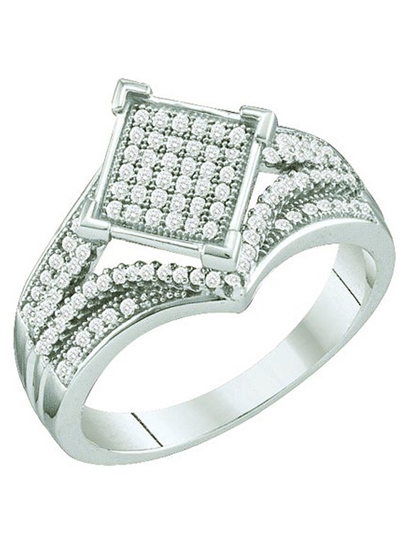 Collection 0.33 Carat (ctw) 10k Round White Diamond Ladies Micro Pave Bridal Engagement Ring, White Gold