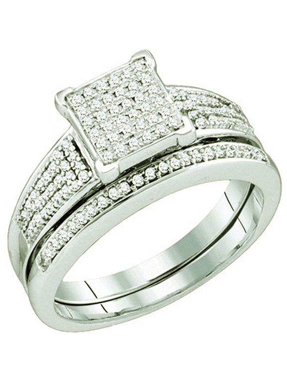 Collection 0.33 Carat (ctw) 10k Round White Diamond Ladies Micro Pave Bridal Engagement Ring set, White Gold