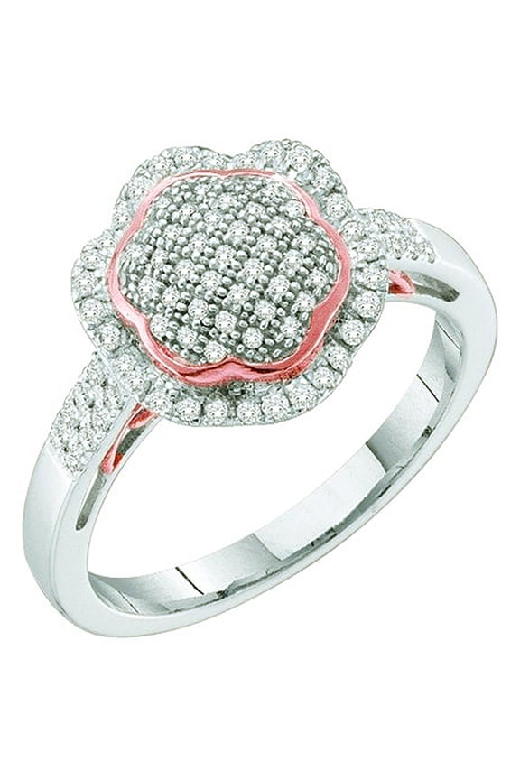 Collection 0.33 Carat (ctw) 10k Round White Diamond Ladies Micro Pave Two Tone Bridal Engagement Ring, White Gold