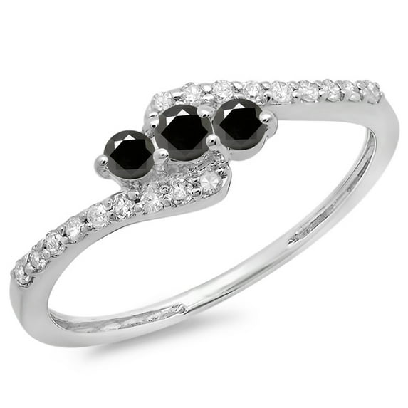 Dazzlingrock Collection 0.33 Carat (ctw) 14K Black & White Diamond Engagement 3 Stone Bridal Ring 1/3 CT, White Gold, Size 9