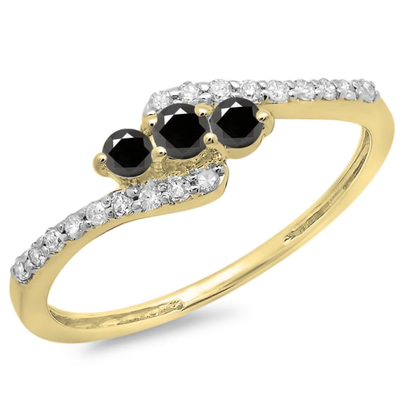 Dazzlingrock Collection 0.33 Carat (ctw) 14K Black & White Diamond Engagement 3 Stone Bridal Ring 1/3 CT, Yellow Gold, Size 6