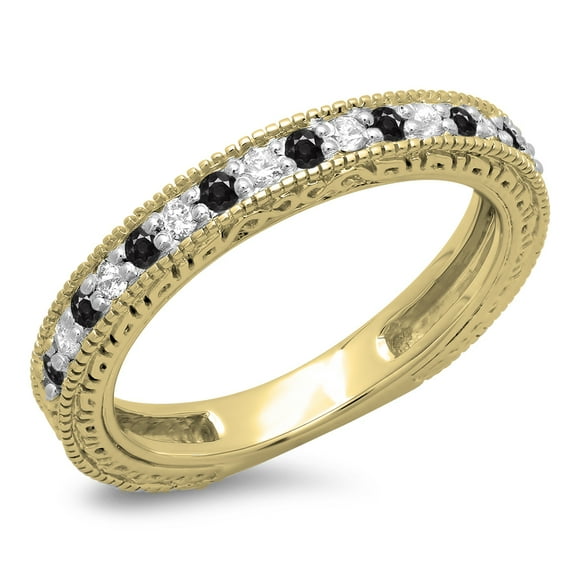 Dazzlingrock Collection 0.33 Carat (ctw) 14K Black & White Diamond Millgrain Wedding Stackable Band 1/3CT, Yellow Gold, Size 9.5