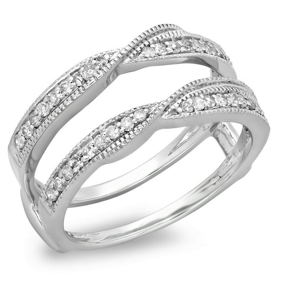 Dazzlingrock Collection 0.33 Carat (ctw) 14K Diamond Wedding Band Enhancer Guard Double Ring 1/3 CT, White Gold, Size 7
