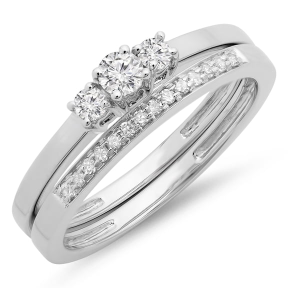 Dazzlingrock Collection 0.33 Carat (ctw) 14K Round Diamond Ladies Bridal Engagement 3 Stone Ring Set 1/3 CT, White Gold, Size 7