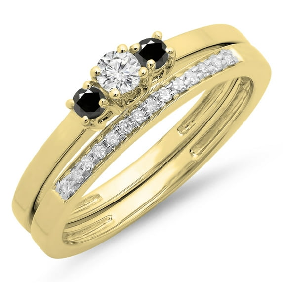 Dazzlingrock Collection 0.33 Carat (ctw) 14K White & Black Diamond Engagement 3 Stone Ring Set 1/3 CT, Yellow Gold, Size 5