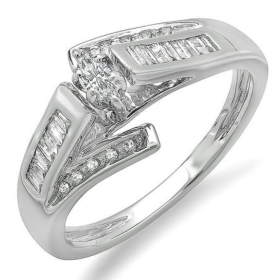 Dazzlingrock Collection 0.33 Carat (ctw) 14k Marquise Baguette & Round Diamond Ladies Engagement Bridal Ring 1/3 CT, White Gold, Size 8