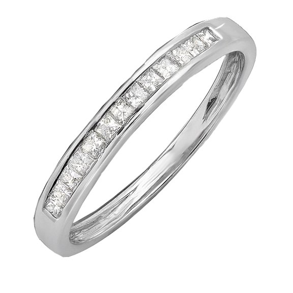 Dazzlingrock Collection 0.33 Carat (ctw) 14k Princess Diamond Ladies Anniversary Wedding Matching Band Stackable Ring 1/3 CT, White Gold, Size 8