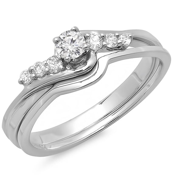 Dazzlingrock Collection 0.33 Carat (ctw) 14k Round Cut Diamond Ladies Bridal Twisted Engagement Ring With Matching Wedding Band 1/3 CT, White Gold, Size 7
