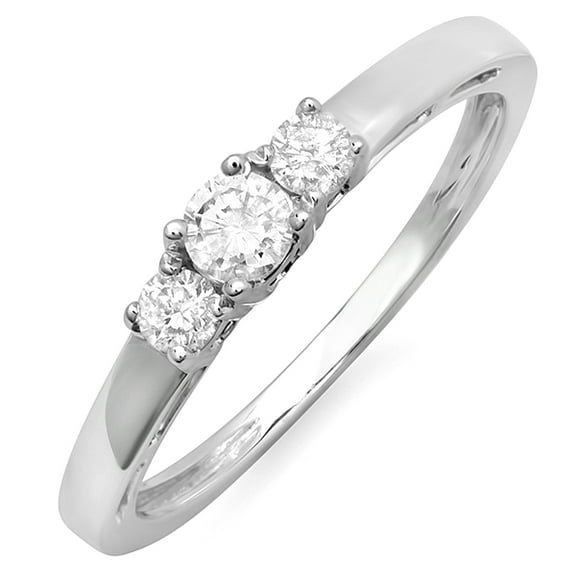 Dazzlingrock Collection 0.33 Carat (ctw) 14k Round Diamond 3 Stone Ladies Bridal Engagement Ring 1/3 CT, White Gold, Size 7