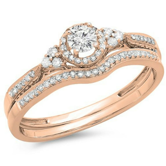 Dazzlingrock Collection 0.33 Carat (ctw) 14k Round Diamond Ladies Halo Style Bridal Engagement Ring Matching Band Set 1/3 CT, Rose Gold, Size 8.5