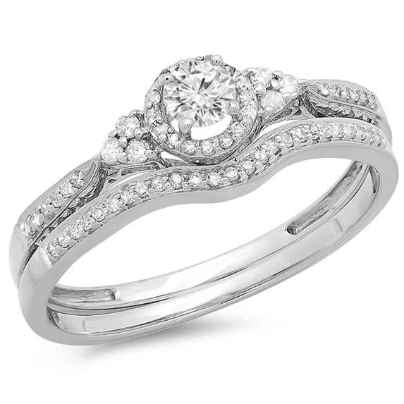Dazzlingrock Collection 0.33 Carat (ctw) 18k Round Diamond Ladies Halo Style Bridal Engagement Ring Matching Band Set 1/3 CT, White Gold, Size 7