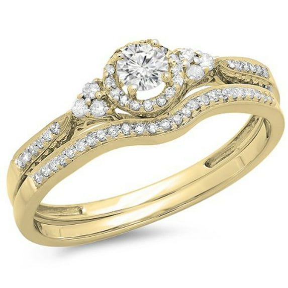 Dazzlingrock Collection 0.33 Carat (ctw) 18k Round Diamond Ladies Halo Style Bridal Engagement Ring Matching Band Set 1/3 CT, Yellow Gold, Size 6