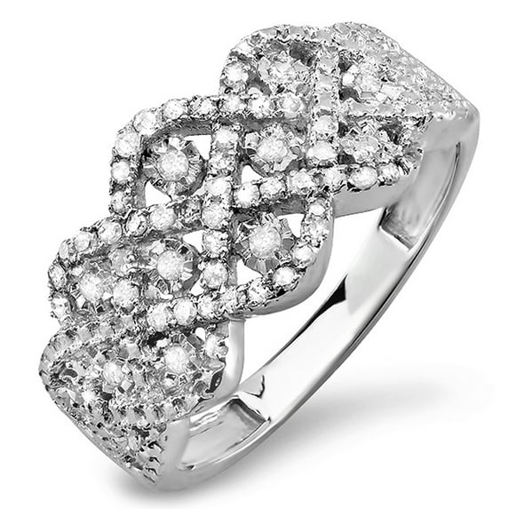 Dazzlingrock Collection 0.33 Carat (ctw) Sterling Silver Round Diamond Ladies Cocktail Right Hand Ring Wedding Band 1/3 CT, Size 7
