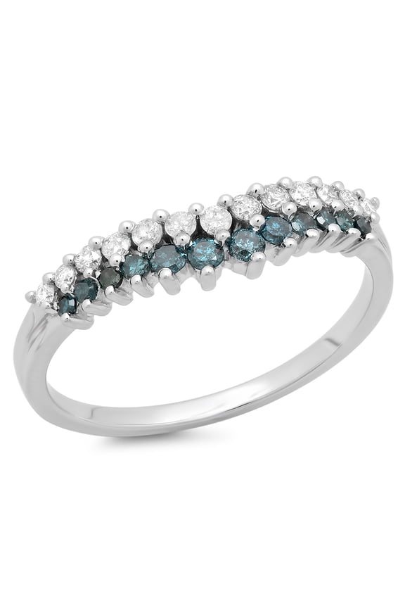Collection 0.35 CT 10K Round White, Blue Diamond Ladies Wedding Ring White Gold Size 6