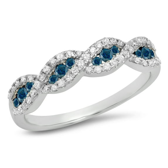 Dazzlingrock Collection 0.35 Carat (ctw) 10K Blue & White Diamond Ladies Bridal Wedding Band 1/3 CT, White Gold, Size 4.5
