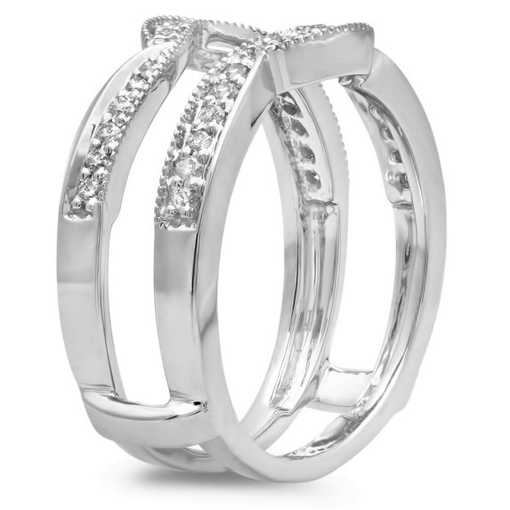 Dazzlingrock Collection 0.35 Carat (ctw) 10K Round Diamond Ladies Anniversary Double Guard Ring 1/3 CT, White Gold, Size 7