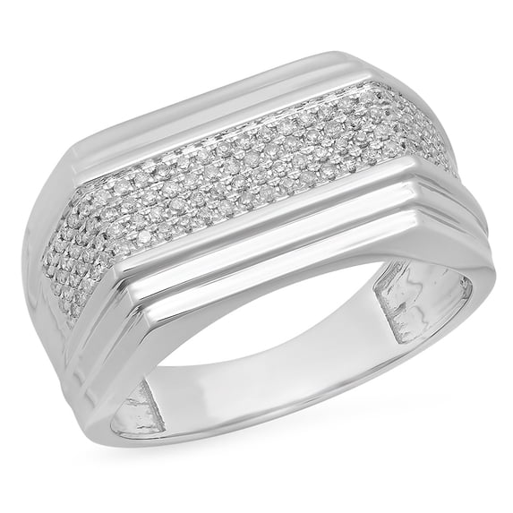Dazzlingrock Collection 0.35 Carat (ctw) 10K White Diamond Men's Hip Hop Micro Pave Wedding Band 1/3 CT, White Gold, Size 9.5