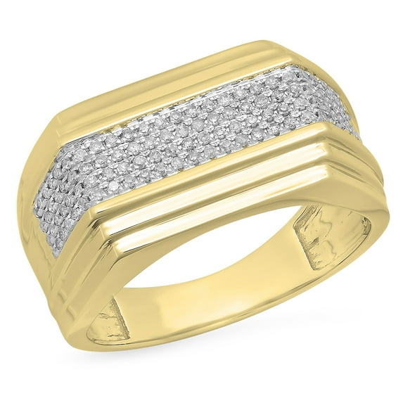 Dazzlingrock Collection 0.35 Carat (ctw) 10K White Diamond Men's Hip Hop Micro Pave Wedding Band 1/3 CT, Yellow Gold, Size 8