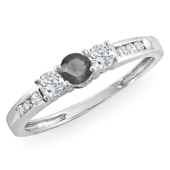 Dazzlingrock Collection 0.35 Carat (ctw) 10k Round Black & White Diamond Ladies 3 stone Bridal Ring 1/3 CT, White Gold, Size 7