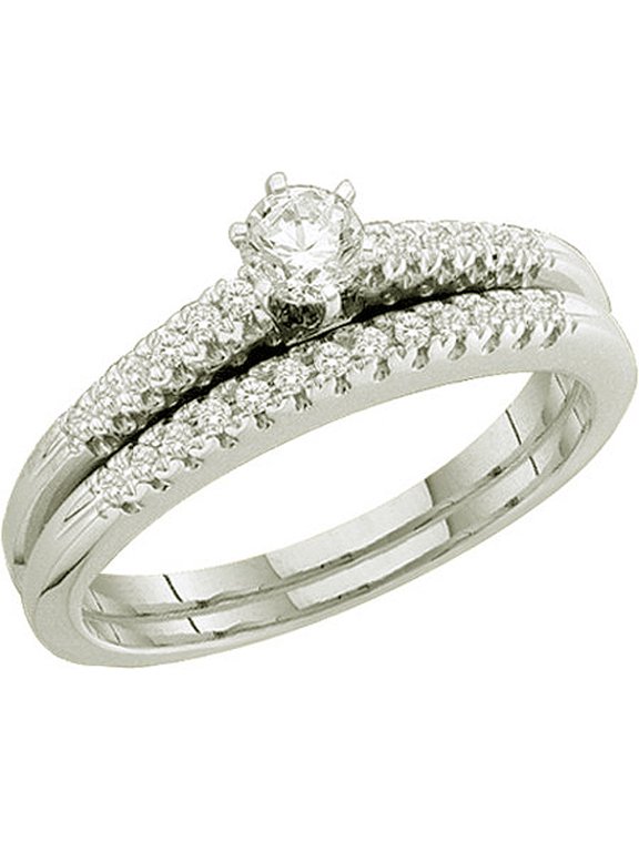 Collection 0.35 Carat (ctw) 10k Round White Diamond Ladies Micro Pave Bridal Engagement Ring Set, White Gold