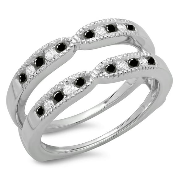 Dazzlingrock Collection 0.35 Carat (ctw) 14K Black & White Diamond Ladies Wedding Band Guard Ring 1/3 CT, White Gold, Size 9