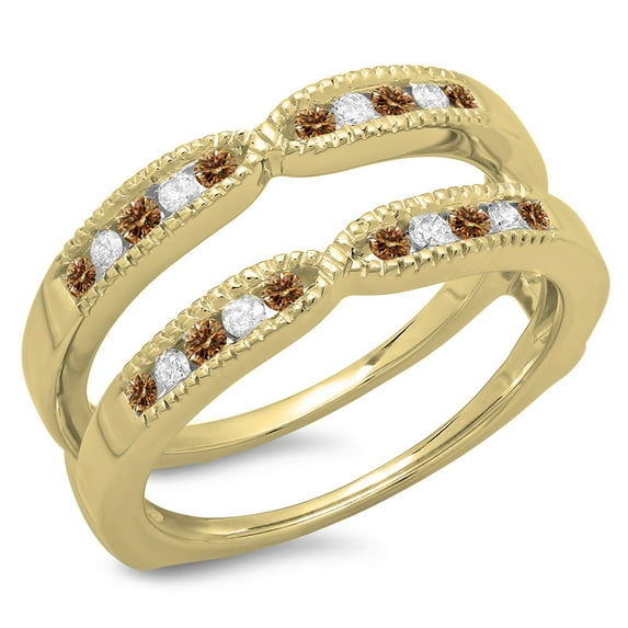 Dazzlingrock Collection 0.35 Carat (ctw) 14K Champagne & White Diamond Ladies Wedding Guard Band 1/3 CT, Yellow Gold, Size 4.5