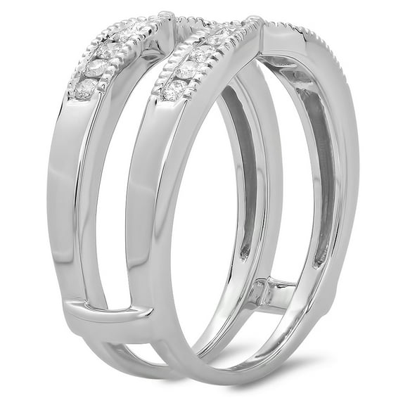 Dazzlingrock Collection 0.35 Carat (ctw) 14K Round Cut Diamond Millgrain Wedding Guard Double Ring 1/3 CT, White Gold, Size 8.5