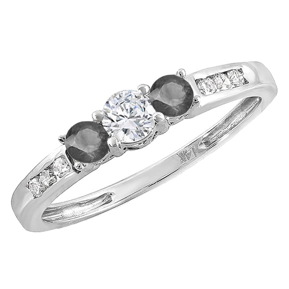 Dazzlingrock Collection 0.35 Carat (ctw) Round Black & White Diamond Ladies 3 stone Engagement Bridal Ring 1/3 CT | 14K White Gold, Size 7