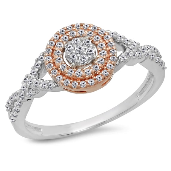 Dazzlingrock Collection 0.35 Carat (ctw) Two Tone Rose Gold Plated 14K Diamond Engagement Ring 1/3 CT, White Gold, Size 4