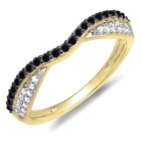 Dazzlingrock Collection 0.36 Carat (ctw) 10K Black & White Diamond Wedding Band Stackable Ring 1/3 CT, Yellow Gold, Size 5.5