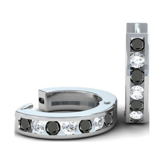 Dazzlingrock Collection 0.36 Carat (ctw) 10K Round Black & White Diamond Ladies Huggie Hoop Earrings 1/3 CT, White Gold