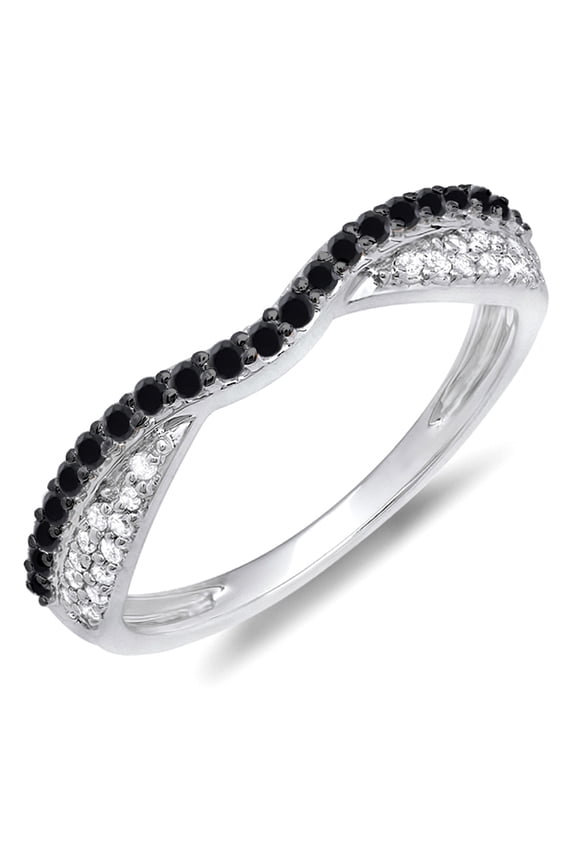 Collection 0.36 Carat (ctw) 14K Black & White Diamond Wedding Band Stackable Ring 1/3 CT, White Gold, Size 8
