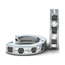 Dazzlingrock Collection 0.36 Carat (ctw) 14k Round Black & White Diamond Ladies Huggie Hoop Earrings 1/3 CT, White Gold