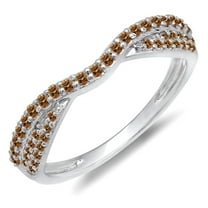 Dazzlingrock Collection 0.36 Carat (ctw) 14k Round Champagne Diamond Wedding Band Stackable Ring 1/3 CT, White Gold, Size 6