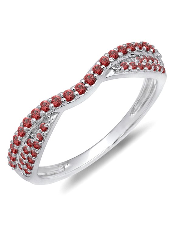 Collection 0.36 Carat (ctw) 14k Round Red Ruby Anniversary Wedding Band Stackable Ring 1/3 CT, White Gold, Size 9