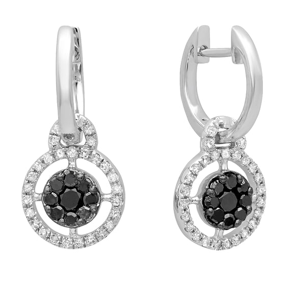Dazzlingrock Collection 0.38 CT Round Black, White Diamond Dangling Earrings for Her, 14K White Gold