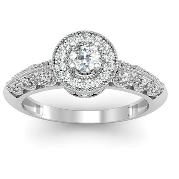 Dazzlingrock Collection 0.38 Carat (Ctw) 10k Round Diamond Bridal Halo Vintage Milgrain Engagement Ring, White Gold, Size 7