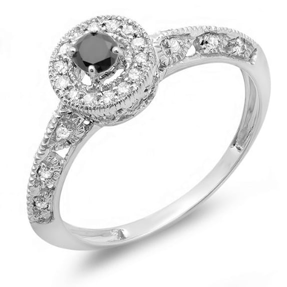 Dazzlingrock Collection 0.38 Carat (Ctw) 18k Black And White Diamond Bridal Halo Engagement Ring Milgrain, White Gold, Size 5.5