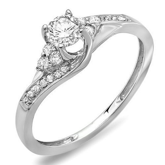 Dazzlingrock Collection 0.38 Carat (ctw) 10k Round Diamond Ladies Swirl Bridal Engagement Ring 3/8 CT, White Gold, Size 7