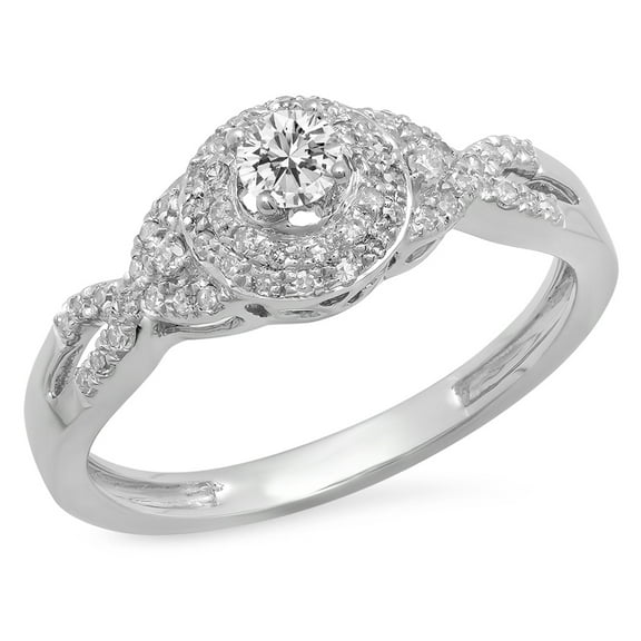 Dazzlingrock Collection 0.38 Carat (ctw) 14K Round White Diamond Ladies Halo Style Bridal Engagement Ring, White Gold, Size 9