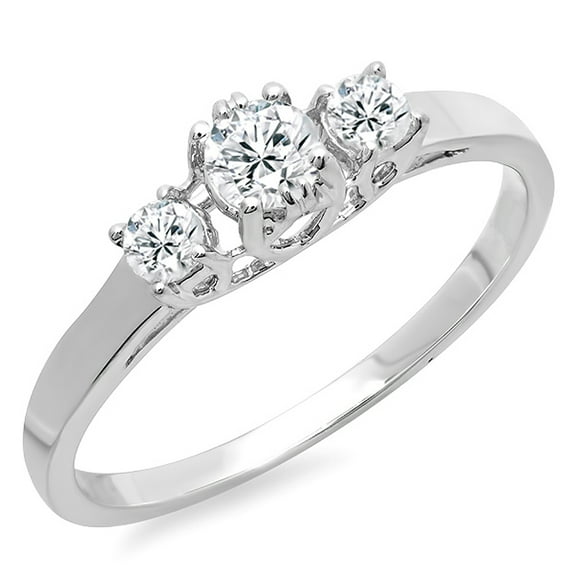Dazzlingrock Collection 0.38 Carat (ctw) 14k Round Cut Diamond Ladies Bridal Engagement Three Stone Ring 3/8 CT, White Gold, Size 5.5