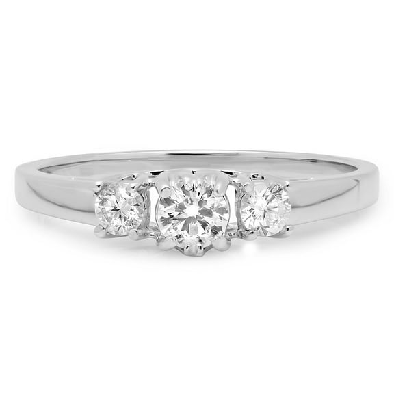 Dazzlingrock Collection 0.38 Carat (ctw) 14k Round Cut Diamond Ladies Bridal Engagement Three Stone Ring 3/8 CT, White Gold, Size 7