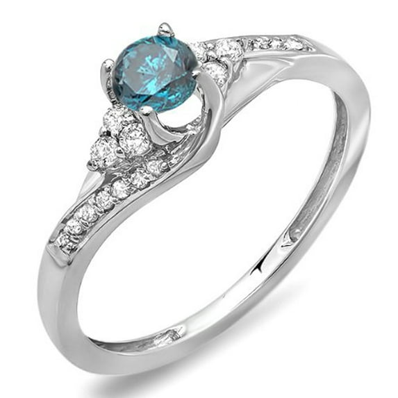 Dazzlingrock Collection 0.38 Carat (ctw) 14k Round White And Blue Diamond Ladies Swirl Bridal Engagement Ring, White Gold, Size 5.5